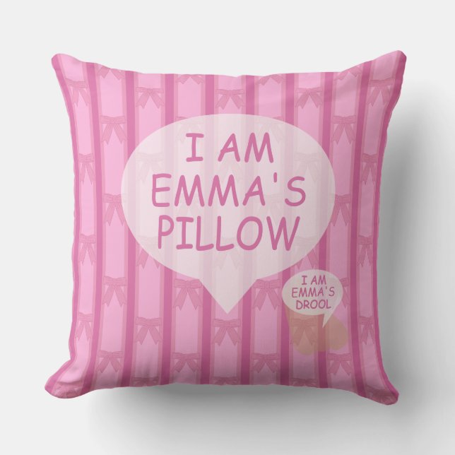 Fun and Fancy I Am Striped Pink Bow Pillow (Front)