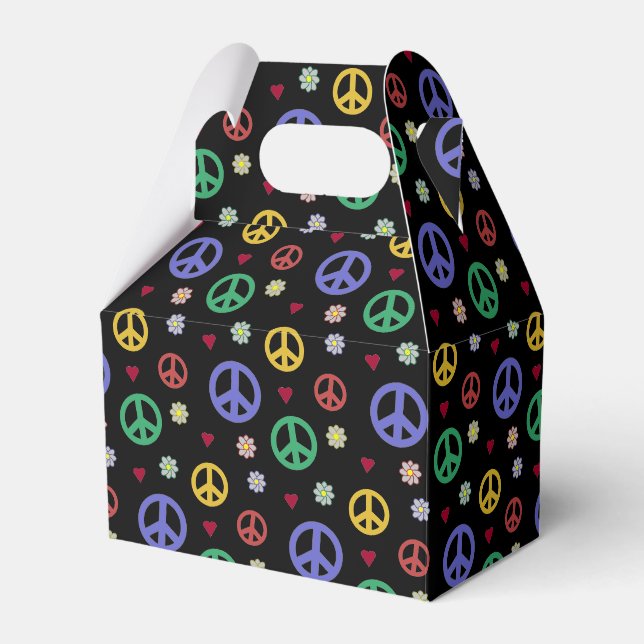 Fun and Fancy Peace Sign, Flowers & Hearts Favour Box (Front Side)