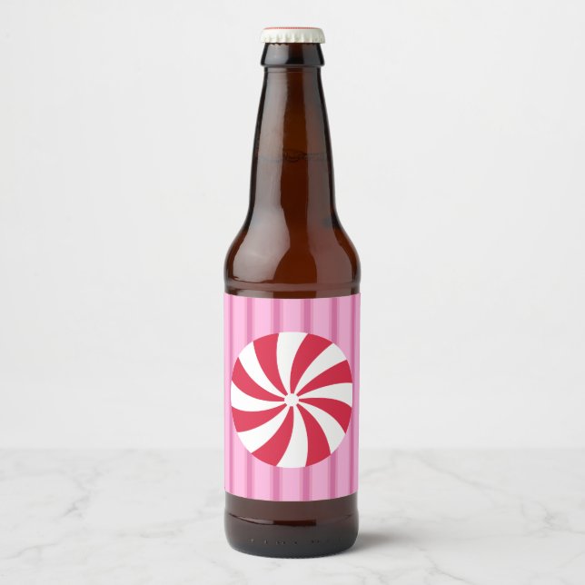 Fun and Fancy Pink Christmas Peppermint Candy Beer Bottle Label (Front)