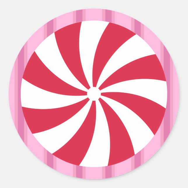 Fun and Fancy Pink Christmas Peppermint Candy Classic Round Sticker (Front)