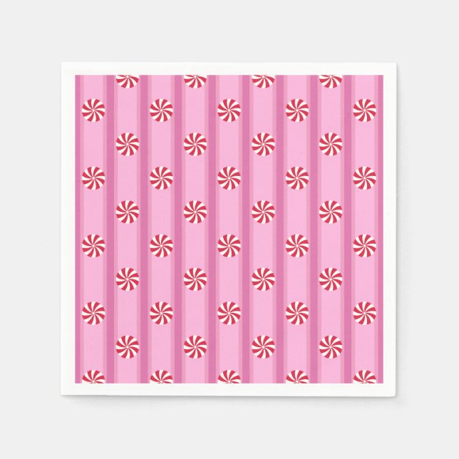 Fun and Fancy Pink Christmas Peppermint Candy Napkin (Front)