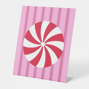 Fun and Fancy Pink Christmas Peppermint Candy Pedestal Sign