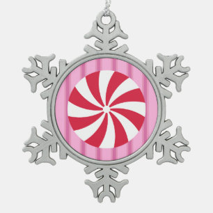 Fun and Fancy Pink Christmas Peppermint Candy Snowflake Pewter Christmas Ornament