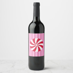 Fun and Fancy Pink Christmas Peppermint Candy Wine Label