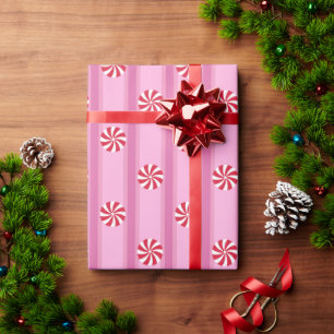 Fun and Fancy Pink Christmas Peppermint Candy Wrapping Paper