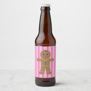 Fun and Fancy Pink Gingerbread Man Beer Bottle Label