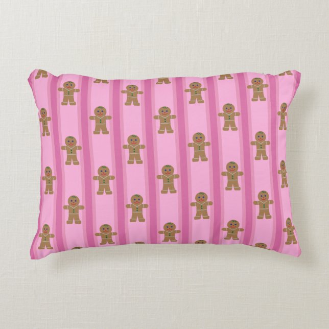 Fun and Fancy Pink Gingerbread Man Decorative Cushion (Front)
