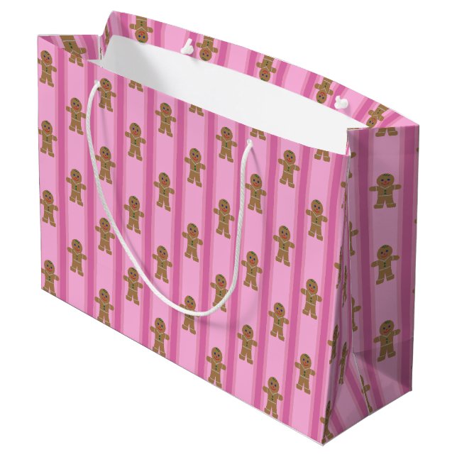 Fun and Fancy Pink Gingerbread Man Large Gift Bag (Back Angled)