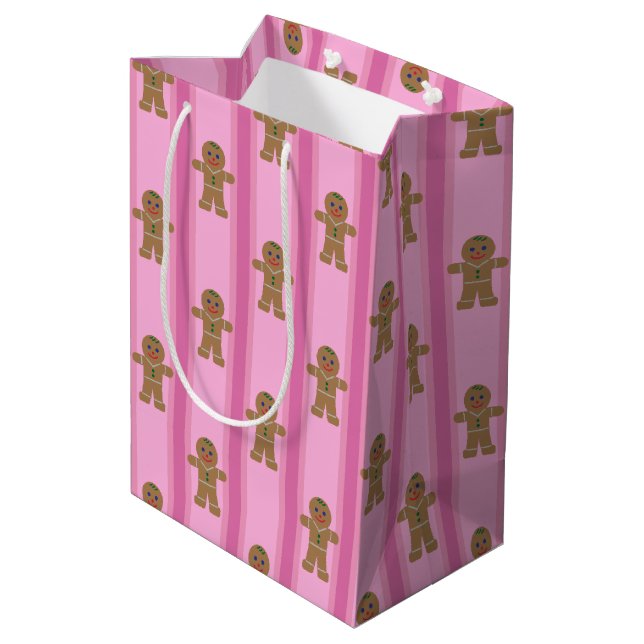 Fun and Fancy Pink Gingerbread Man Medium Gift Bag (Back Angled)