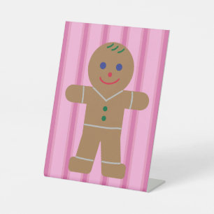 Fun and Fancy Pink Gingerbread Man Pedestal Sign