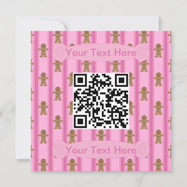Fun and Fancy Pink Gingerbread Man QR Code Invitation (Front)