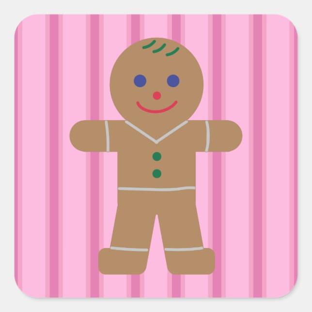 Fun and Fancy Pink Gingerbread Man Square Sticker (Front)