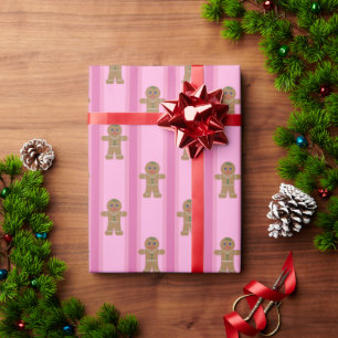 Fun and Fancy Pink Gingerbread Man Wrapping Paper