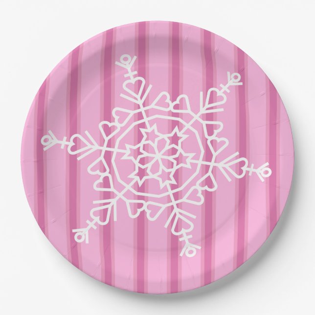 Fun and Fancy Pink Snowflake Paper Plate (Front)