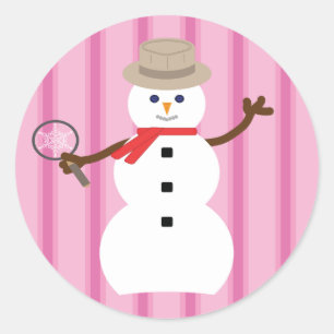 Fun and Fancy Pink Snowman Detective Classic Round Sticker