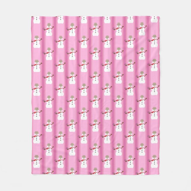 Fun and Fancy Pink Snowman Detective Fleece Blanket (Front)