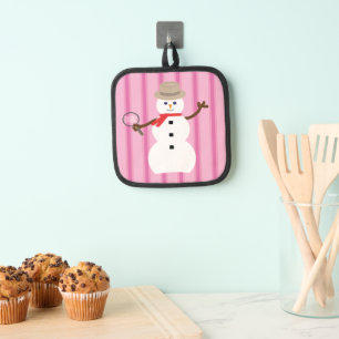 Fun and Fancy Pink Snowman Detective Pot Holder