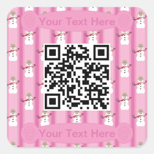 Fun and Fancy Pink Snowman Detective QR Code Square Sticker
