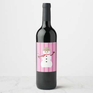 Fun and Fancy Pink Snowman Detective Wine Label