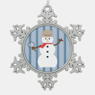 Fun and Fancy Snowman Detective Snowflake Pewter Christmas Ornament