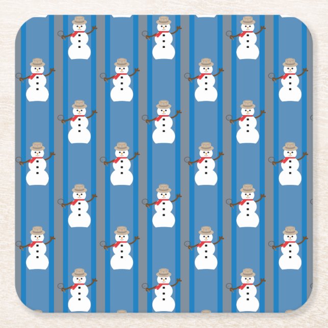 Fun and Fancy Snowman Detective Square Paper Coaster (Front)
