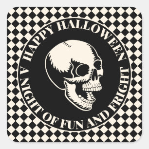 Fun and Fear Skull Happy Halloween Square Sticker