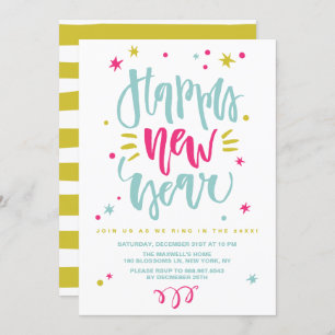 Fun and Festive Calligraphy New Year's Eve Party Invitation