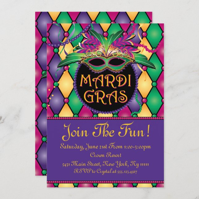 Fun and Festive, Mardi Gras Invitations (Front/Back)