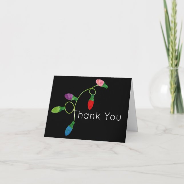 Fun and Festive String of Christmas Lights Wedding Thank You Card (Front)
