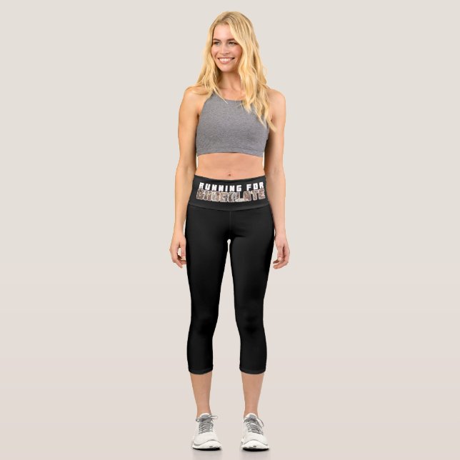 Fun And Funky Running For Chocolate Text Design  Capri Leggings (Front)