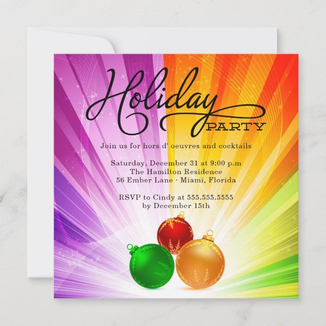 Fun and Funky Typography Ornaments Holiday Party Invitation (Front)