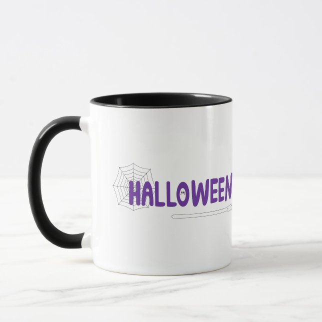 Fun and Spooky Halloween Lettering with Broom Mug (Left)