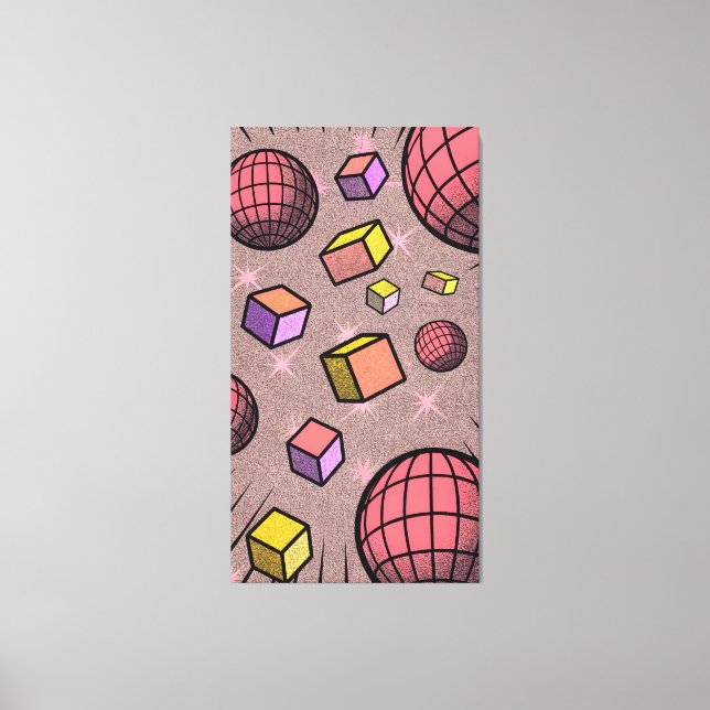 fun and vibrant abstract floating spheres cubes canvas print (Front)