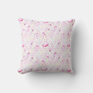 Fun and Whimsical Rows on Pink Flamingos Cushion
