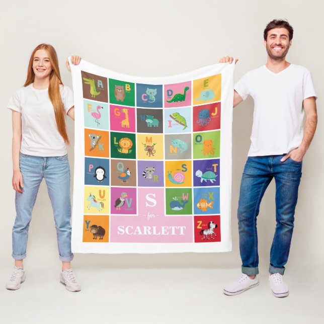 Fun Animal Alphabet Kids Room Baby Girl Nursery Fleece Blanket (In Situ)