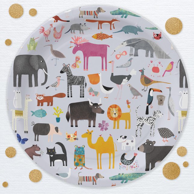 Fun Animal Menagerie Paper Plate (Fun animal menagerie party paper plates)
