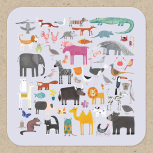 Fun Animal Menagerie Square Sticker