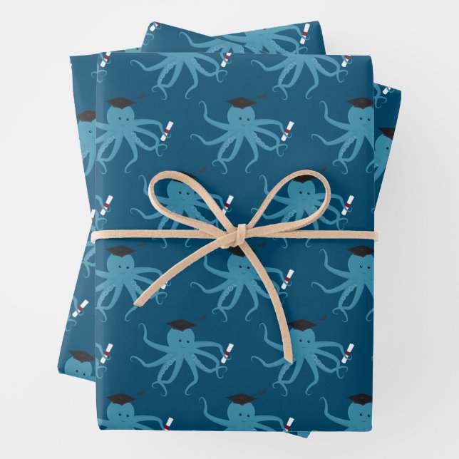 Fun Animal Octopus Graduation Wrapping Paper Sheet (In situ)