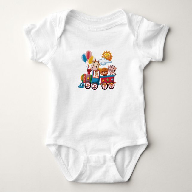 "Fun Animal Train Baby Bodysuit – Colorful & Playf (Front)
