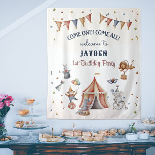 Fun Animals Circus Parade Kids Birthday Backdrop Tapestry