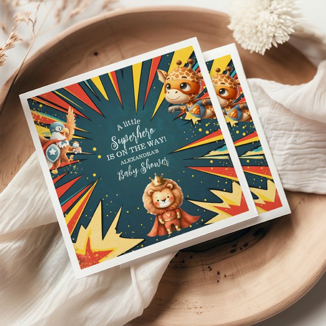 Fun Animals Superhero Baby Shower Napkin (Creator Uploaded)