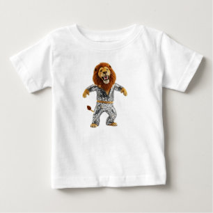 Fun Anthropomorphic Lion in Silver Sequined Disco  Baby T-Shirt