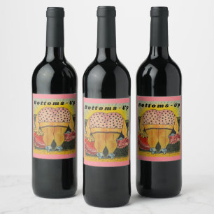 Fun Antique Fashions Style Bottoms-up humor cute Wine Label