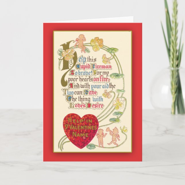 Fun Antique Illustration Valentine's Day Greeting Holiday Card (Front)