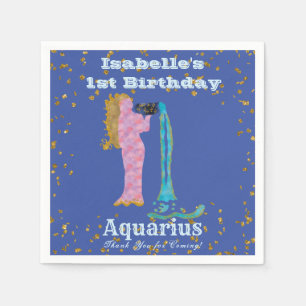 Fun Aquarius First Birthday & Gold Confetti Napkin