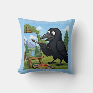 Fun Artist Crow Painting Landscape art Cushion
