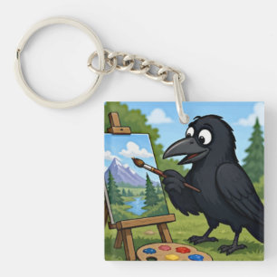 Fun Artist Crow Painting Landscape art Key Ring
