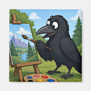 Fun Artist Crow Painting Landscape art Magnet
