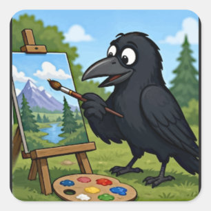 Fun Artist Crow Painting Landscape art Square Sticker