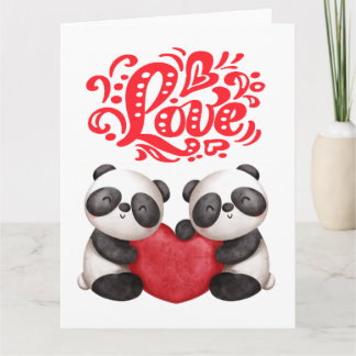 fun artistic pandas love heart design  card